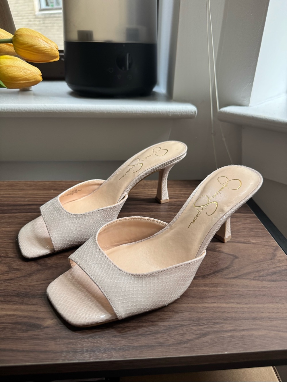 Jessica Simpson Cream Textured Slide Sandal with Kitten Heel - Picture 11 of 11